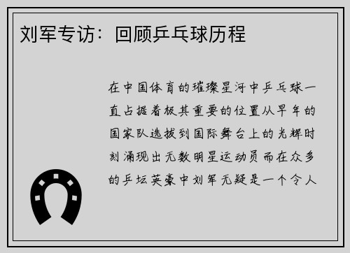 刘军专访：回顾乒乓球历程