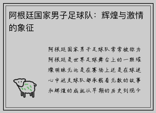 阿根廷国家男子足球队：辉煌与激情的象征