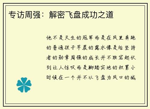 专访周强：解密飞盘成功之道